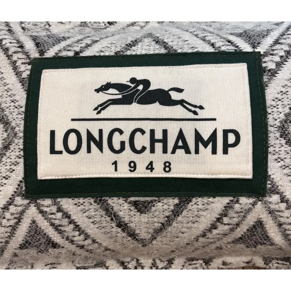 Longchamp 1948 Gray White Diamond Pattern Lumbar Wool Blend Pillow 14x19 Lodge